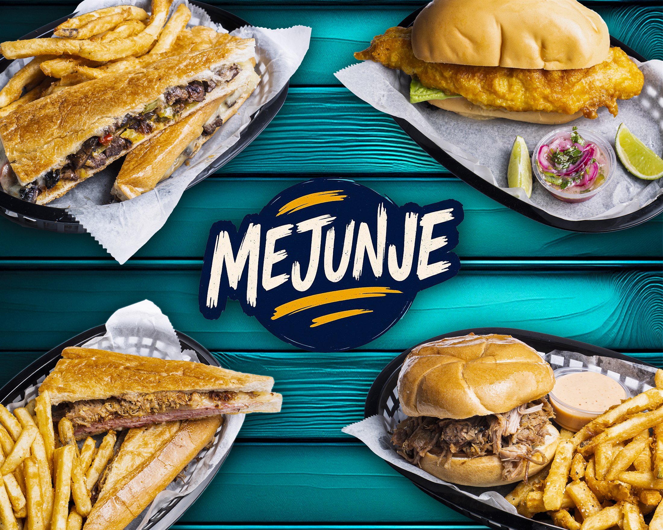 Selección de sándwiches de Mejunje alrededor del logo del food truck